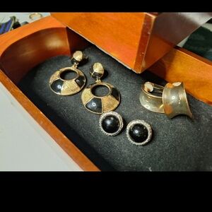 Gold and Black Earring Set